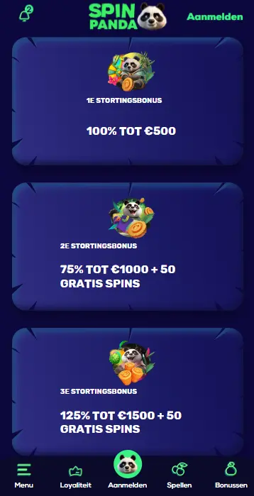 Bonussen bij Spin Panda Casino app